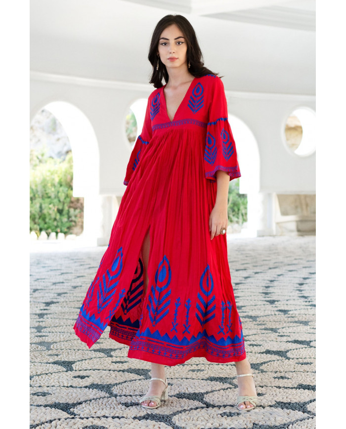 Long red cotton dress hotsell